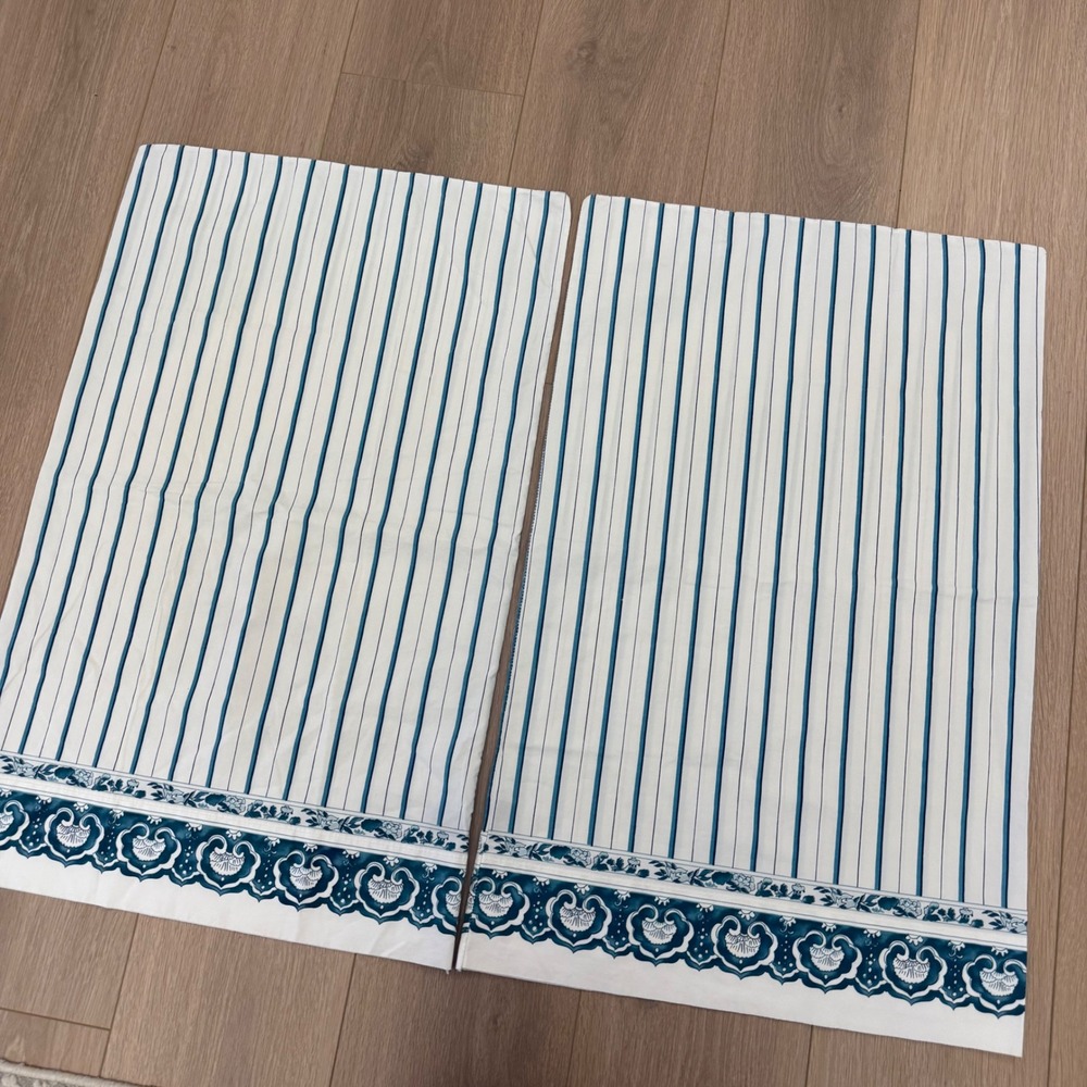 Vintage Ralph Lauren Blue White Striped Paisley Border Pillowcase Set of 2 USA - Picture 4 of 9
